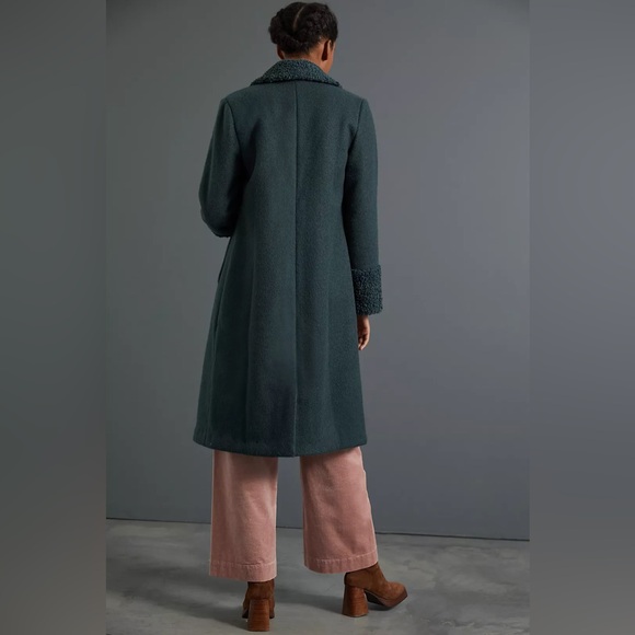 Anthropologie Hutch Colorblocked Sherpa-Trimmed Coat Green XS - Picture 2 of 14